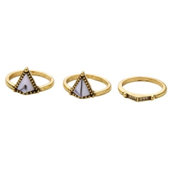 New Stackable Marble White Stone Bronze Ring - Picture 4 of 5